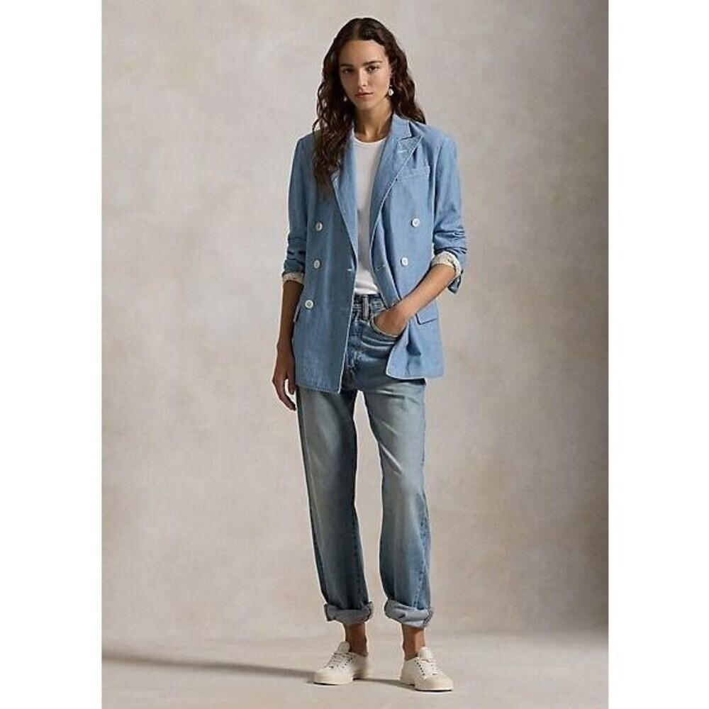 NEW Polo Ralph Lauren Women's 8 Double-Breasted Chambray Blazer NWT $698 - Picture 2 of 6